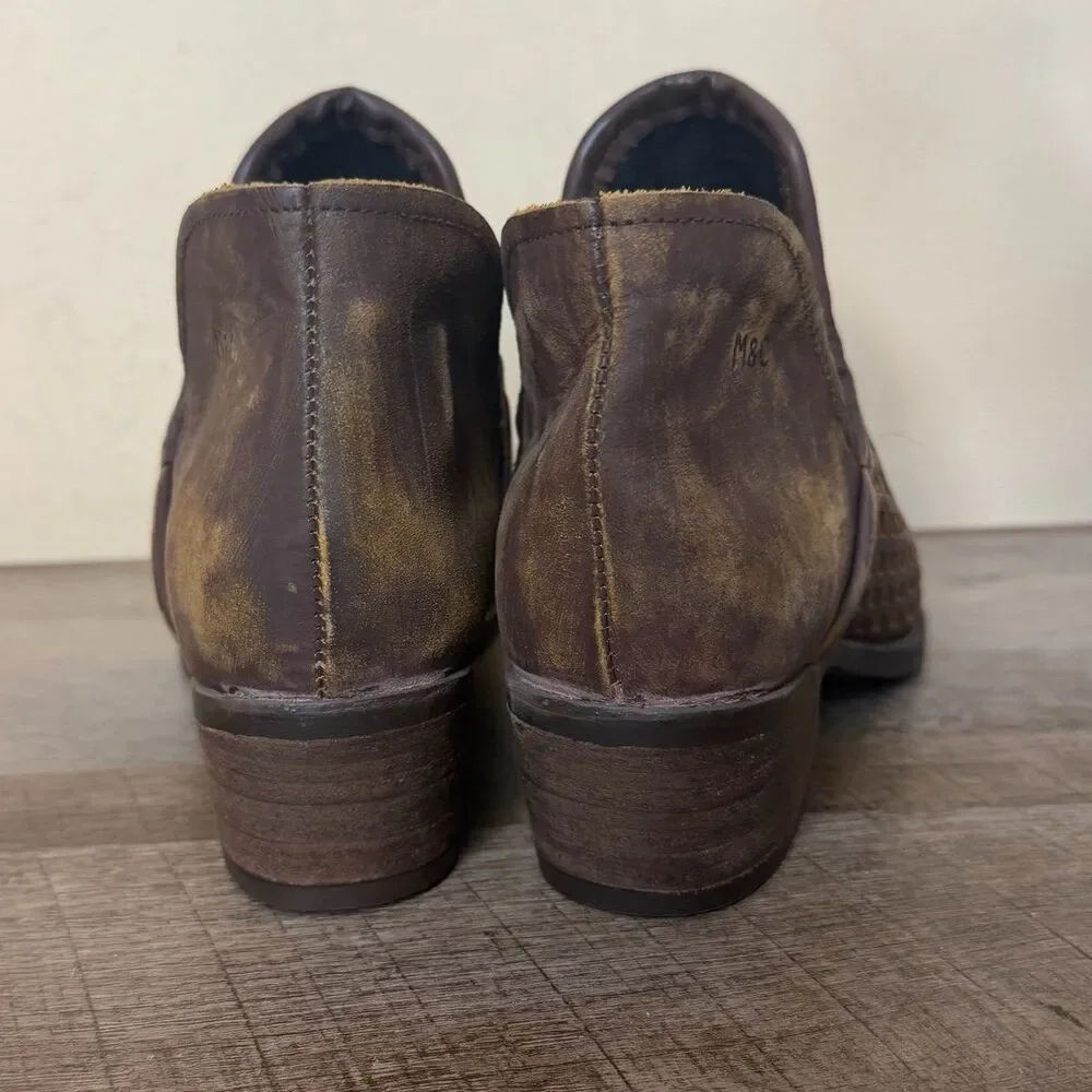 Musse & Cloud booties leather brown gold lazer cut western size US 6 shoes boots